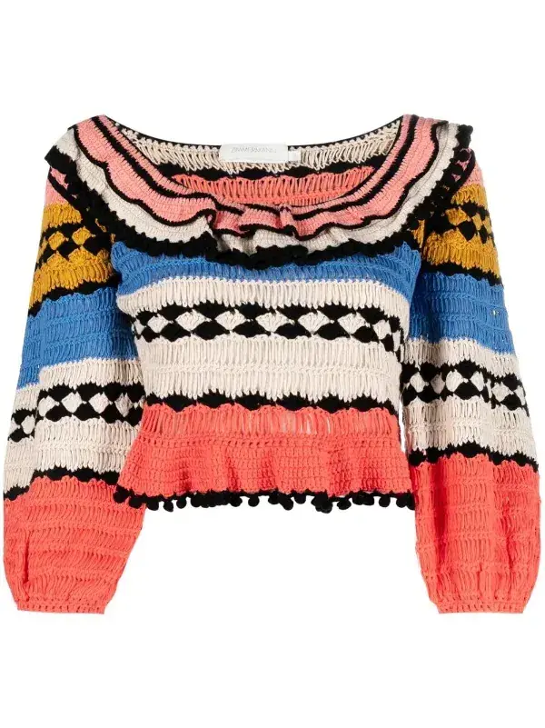 Zimmermann Tiggy Frill Crochet Top Multi Size 8 for rent on The Volte - main image