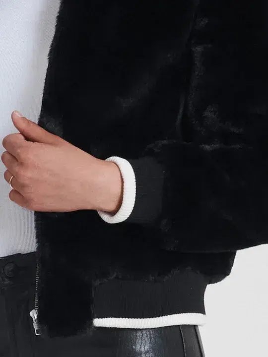 Ena Pelly Essential Faux Fur Bomber Jacket in Black Size AU 12 for rent on The Volte - main image