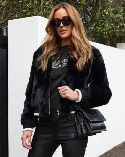 Ena Pelly Essential Faux Fur Bomber Jacket in Black Size AU 12 for rent on The Volte - image 1