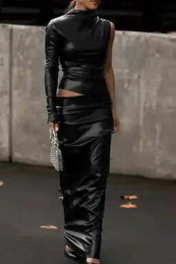 Effie Kats Tove Faux Leather Top and Skirt Set Black Size M / Au 10 for rent on The Volte - image 5