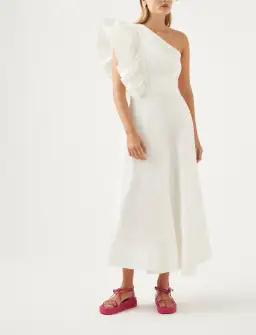 Aje Bonjour Asymmetric Midi Dress Ivory Size 8 for rent on The Volte - image 1