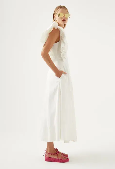Aje Bonjour Asymmetric Midi Dress Ivory Size 8 for rent on The Volte - main image
