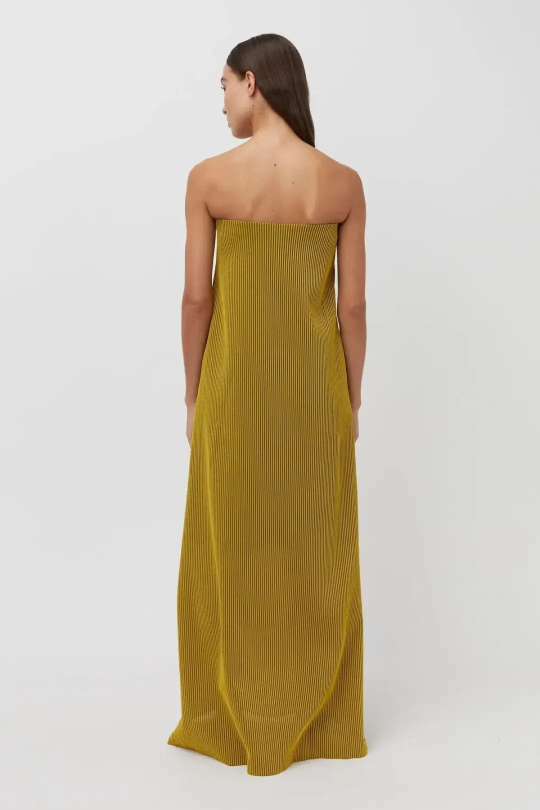 Camilla and Marc Izaro Strapless Maxi Column Dress in Brown/Gold Stripe Size 12 for rent on The Volte - main image