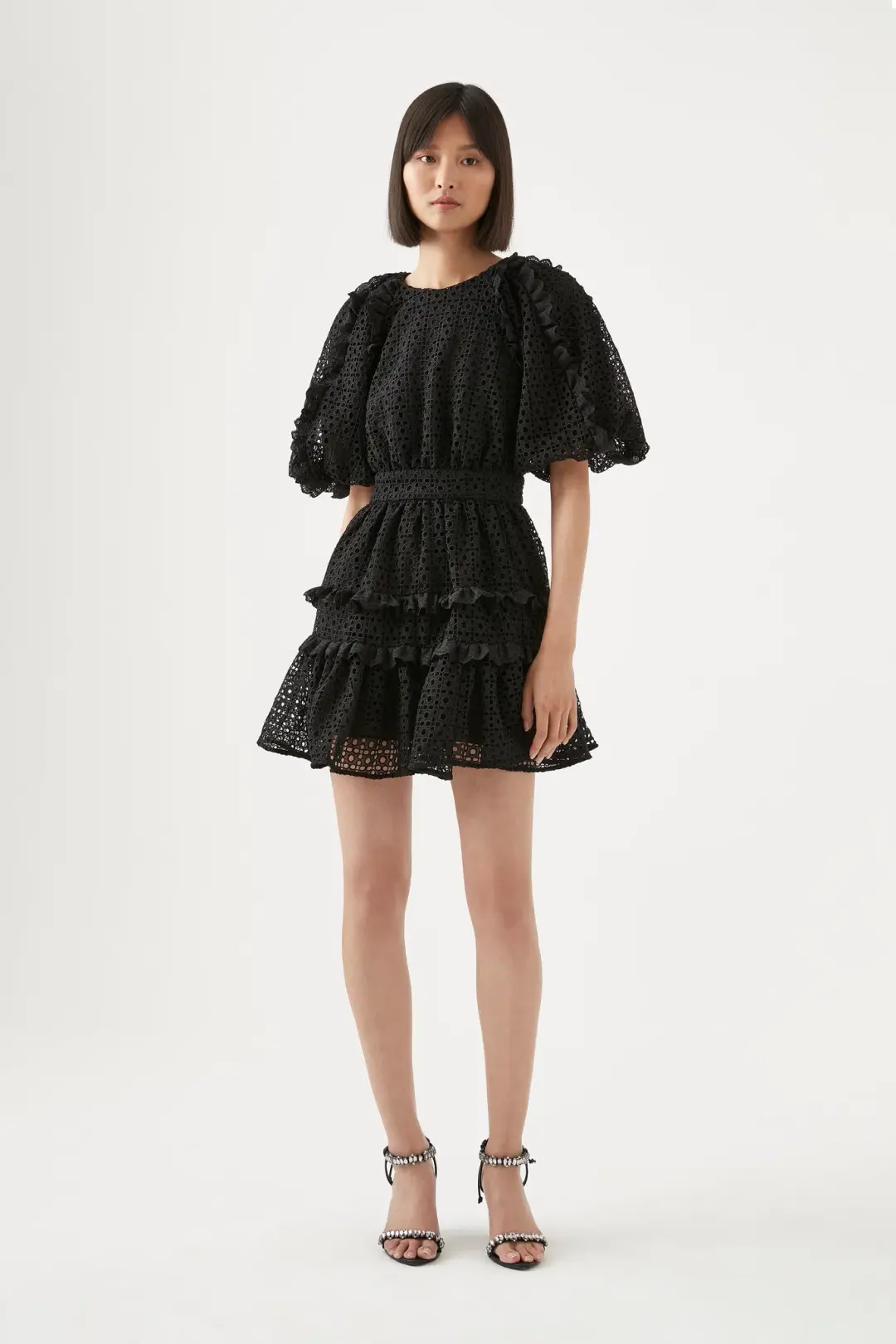 Aje Aveline Broderie Mini Dress Black Size 12 for rent on The Volte - main image