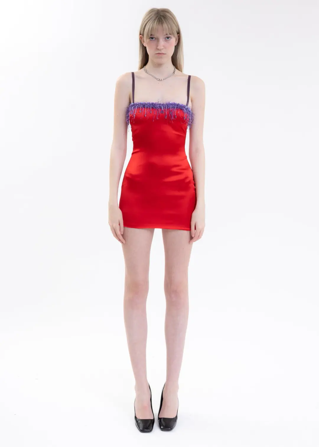 Danielle Guizio Satin Beaded Mini Dress Red Size M for rent on The Volte - main image