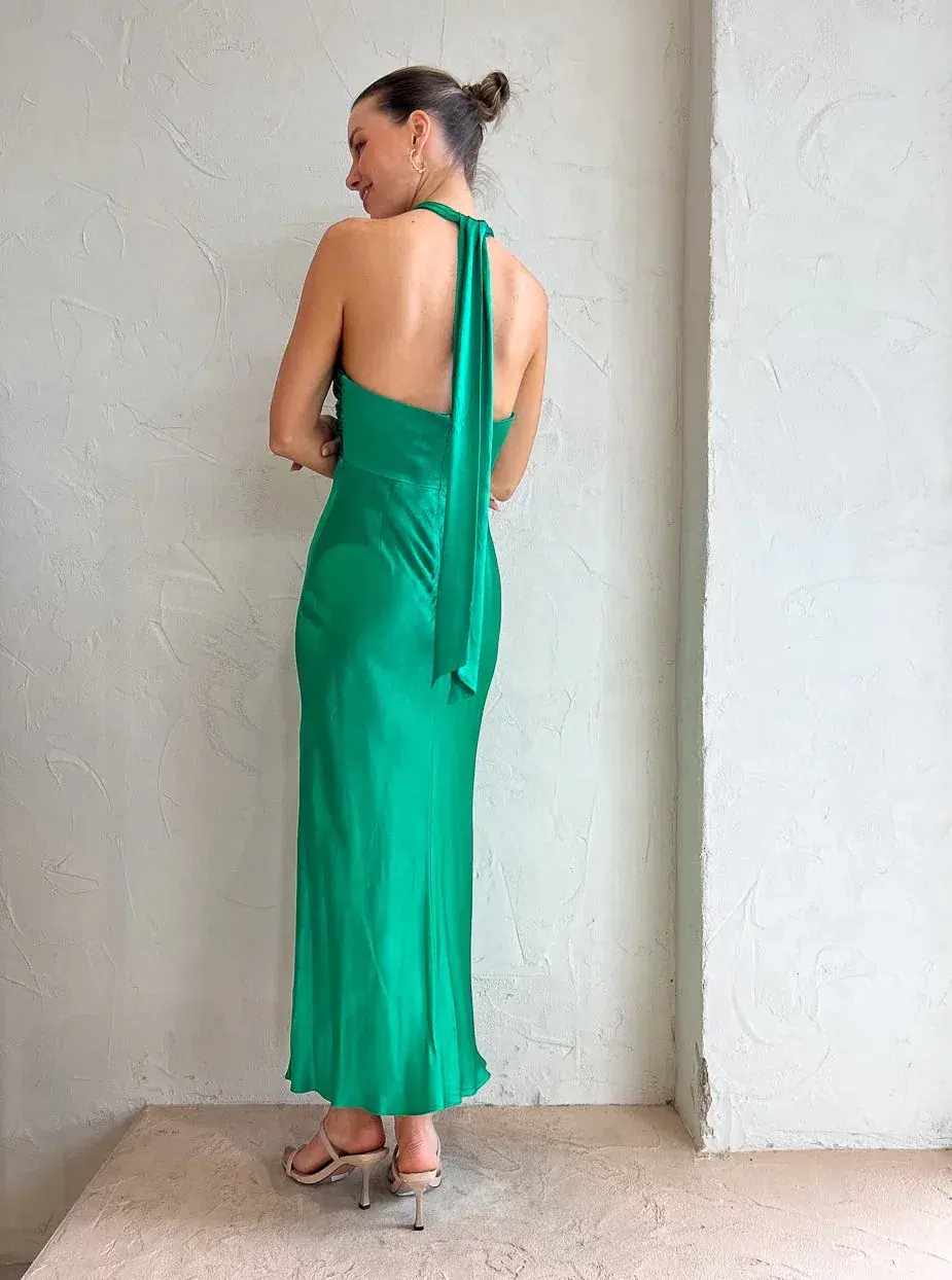 Shona Joy Lana Ruched Halter Midi Dress Tree Green Size 8 for rent on The Volte - main image