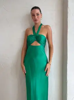 Shona Joy Lana Ruched Halter Midi Dress Tree Green Size 8 for rent on The Volte - image 3