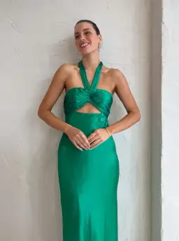 Shona Joy Lana Ruched Halter Midi Dress Tree Green Size 8 for rent on The Volte - image 2