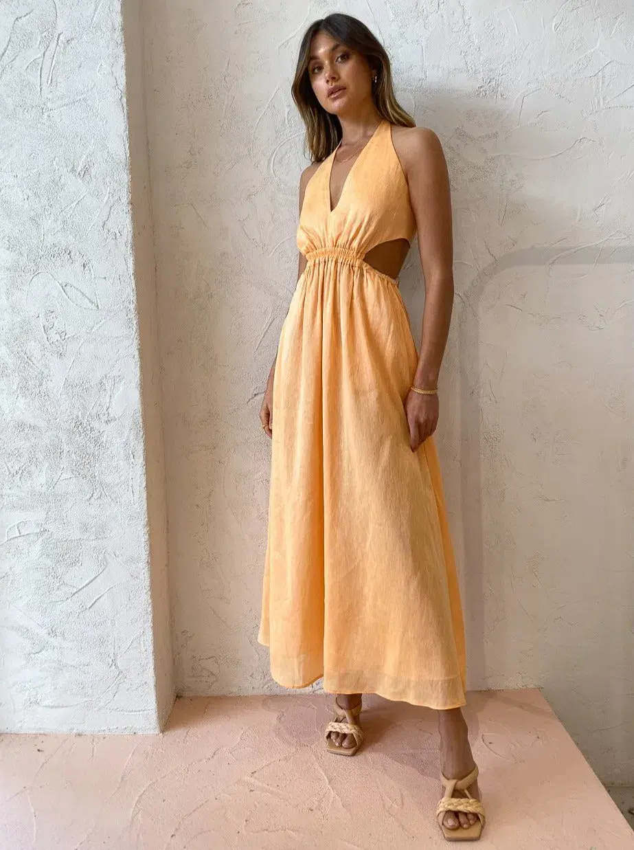 Manning Cartell Lyrical Colours Halter Maxi Dress in Mango Sorbet Size 6 - Image 3