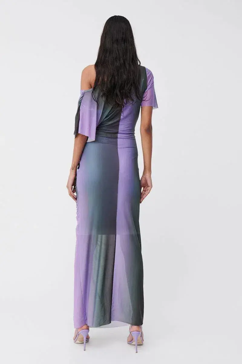 Suboo Olafur Draped Cowl Neck Longline Dress Purple Size L / AU 10 for rent on The Volte - main image