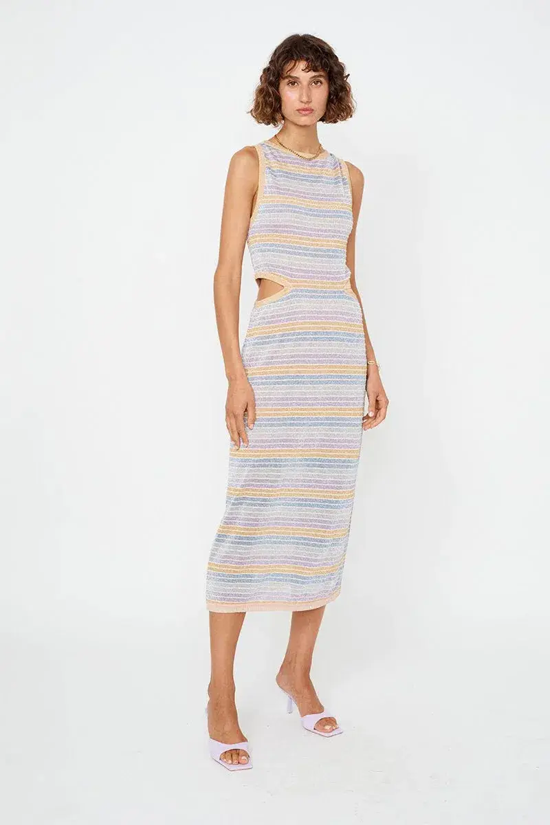 Suboo Elise High Neck Cutout Dress in Lilac Stripe Size XS / AU 10 for rent on The Volte - main image