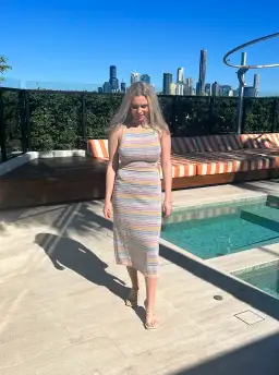 Suboo Elise High Neck Cutout Dress in Lilac Stripe Size XS / AU 10 for rent on The Volte - image 4