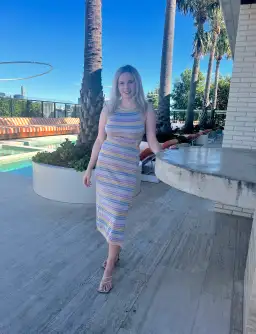 Suboo Elise High Neck Cutout Dress in Lilac Stripe Size XS / AU 10 for rent on The Volte - image 3