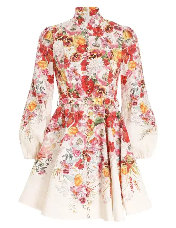 Zimmermann Wonderland Buttoned Mini Dress Floral Size 1 / AU 10 for rent on The Volte - main image