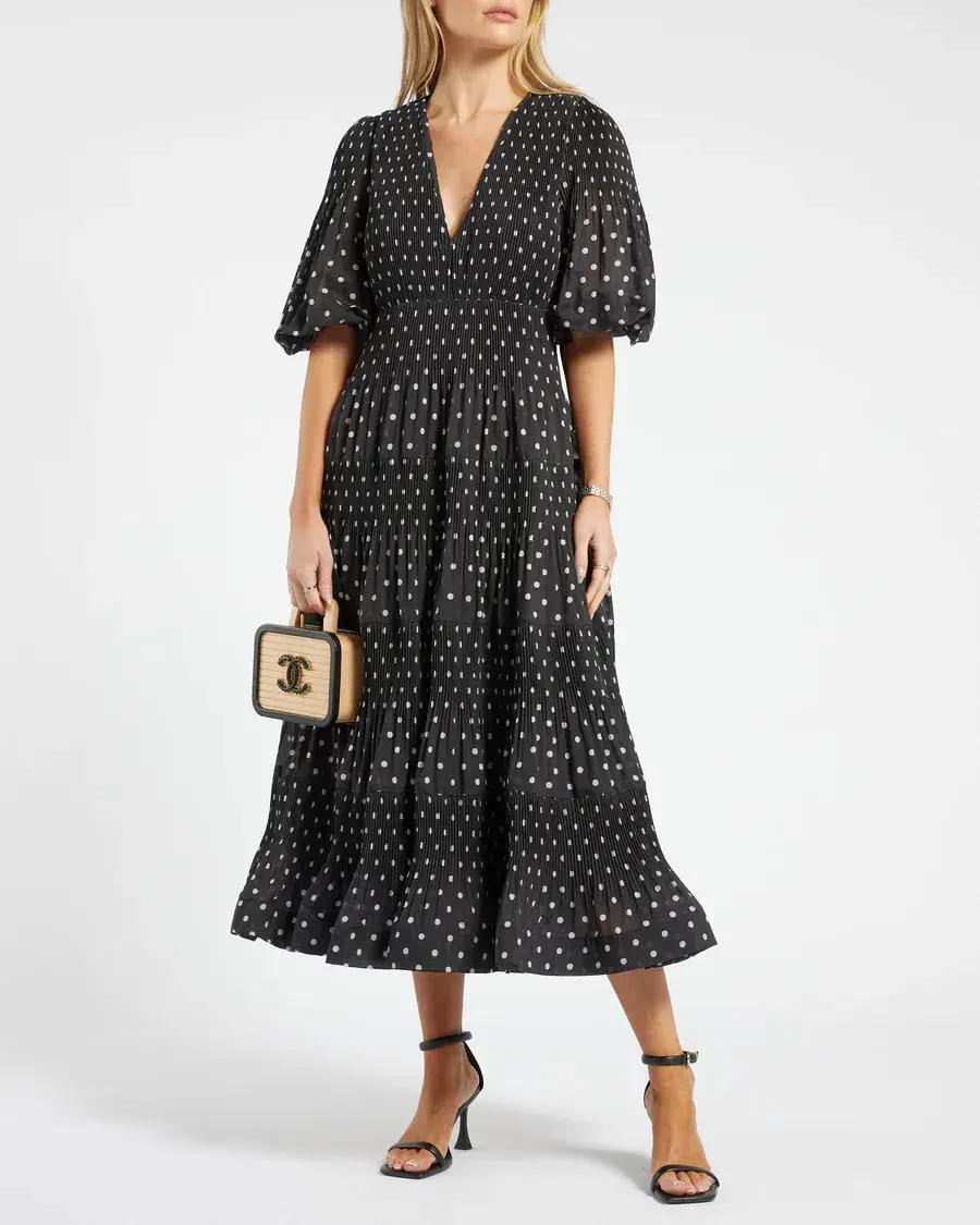 Zimmermann Puff-sleeve Polka-dot Voile Midi Dress Black Size AU 8 for rent on The Volte - main image