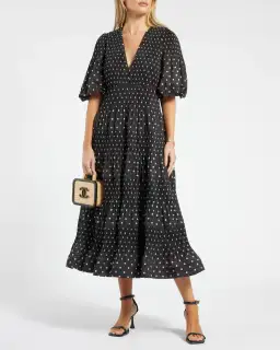 Zimmermann Puff-sleeve Polka-dot Voile Midi Dress Black Size AU 8 for rent on The Volte - image 3