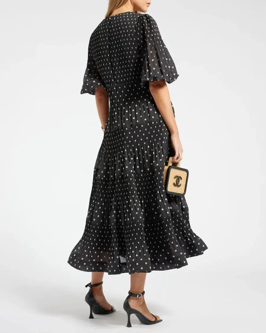 Zimmermann Puff-sleeve Polka-dot Voile Midi Dress Black Size AU 8 - Image 2