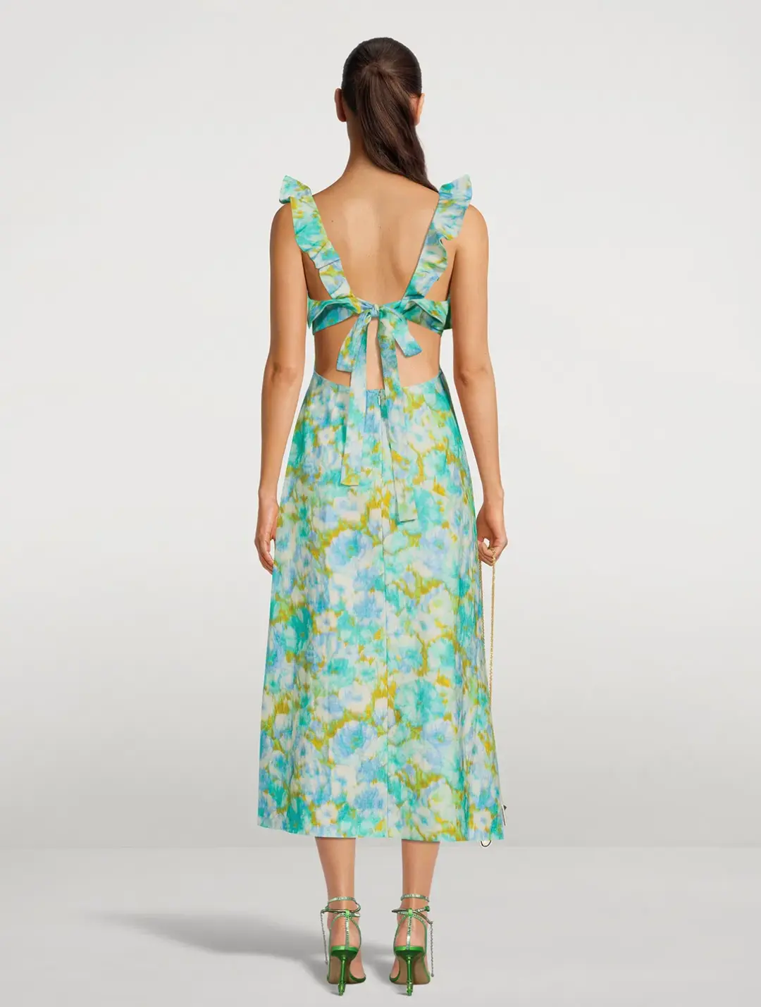 Zimmermann High Tide Open-Back Ruffled Floral-Print Linen Midi Dress Size 2 / Au 12 for rent on The Volte - main image