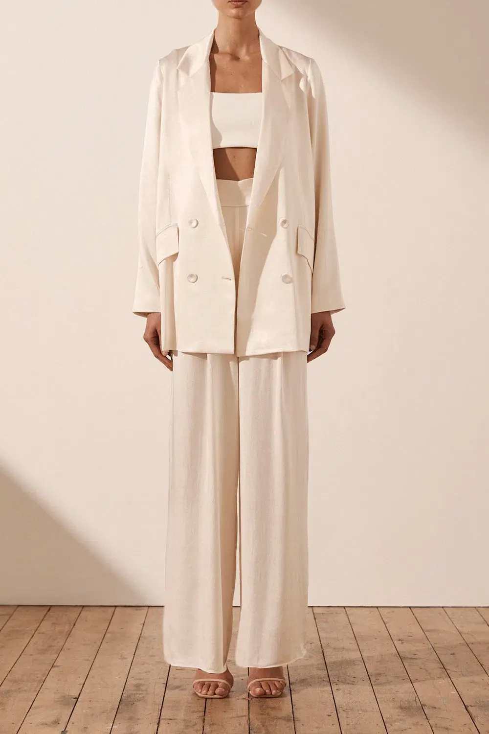 Shona Joy La Lune Double Breasted Blazer Cream Size 8 for rent on The Volte - main image