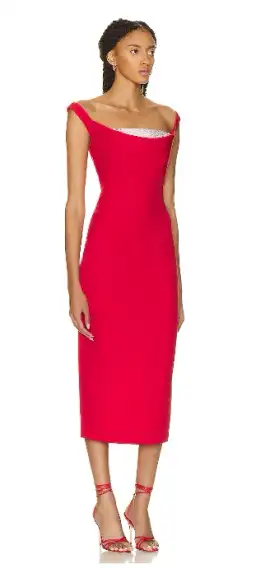 Roland Mouret Off Shoulder Diamante Midi Dress Red Size 12 for rent on The Volte - image 2
