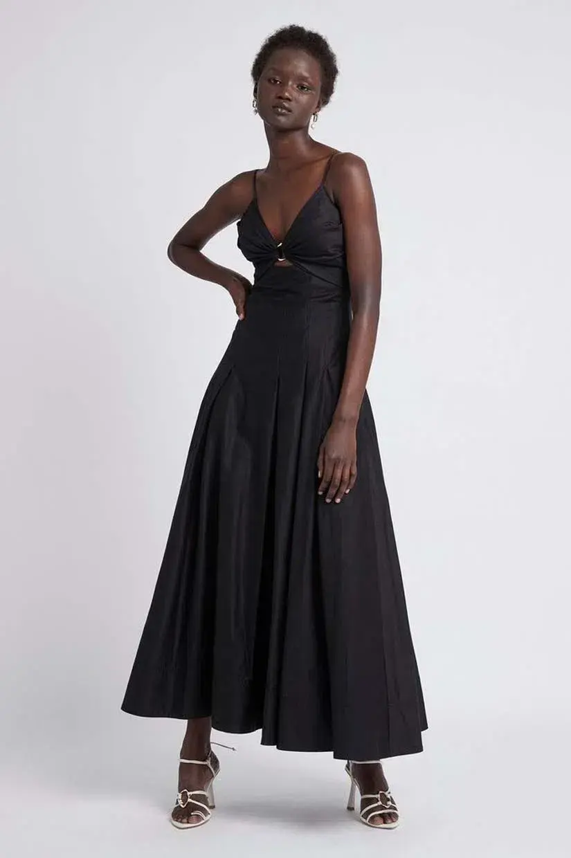 Aje Solstice Strappy Ring Midi Dress Black Size 8 for rent on The Volte - main image