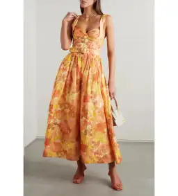 Zimmermann High Tide Picnic Midi Dress Orange Size 1 / AU 10