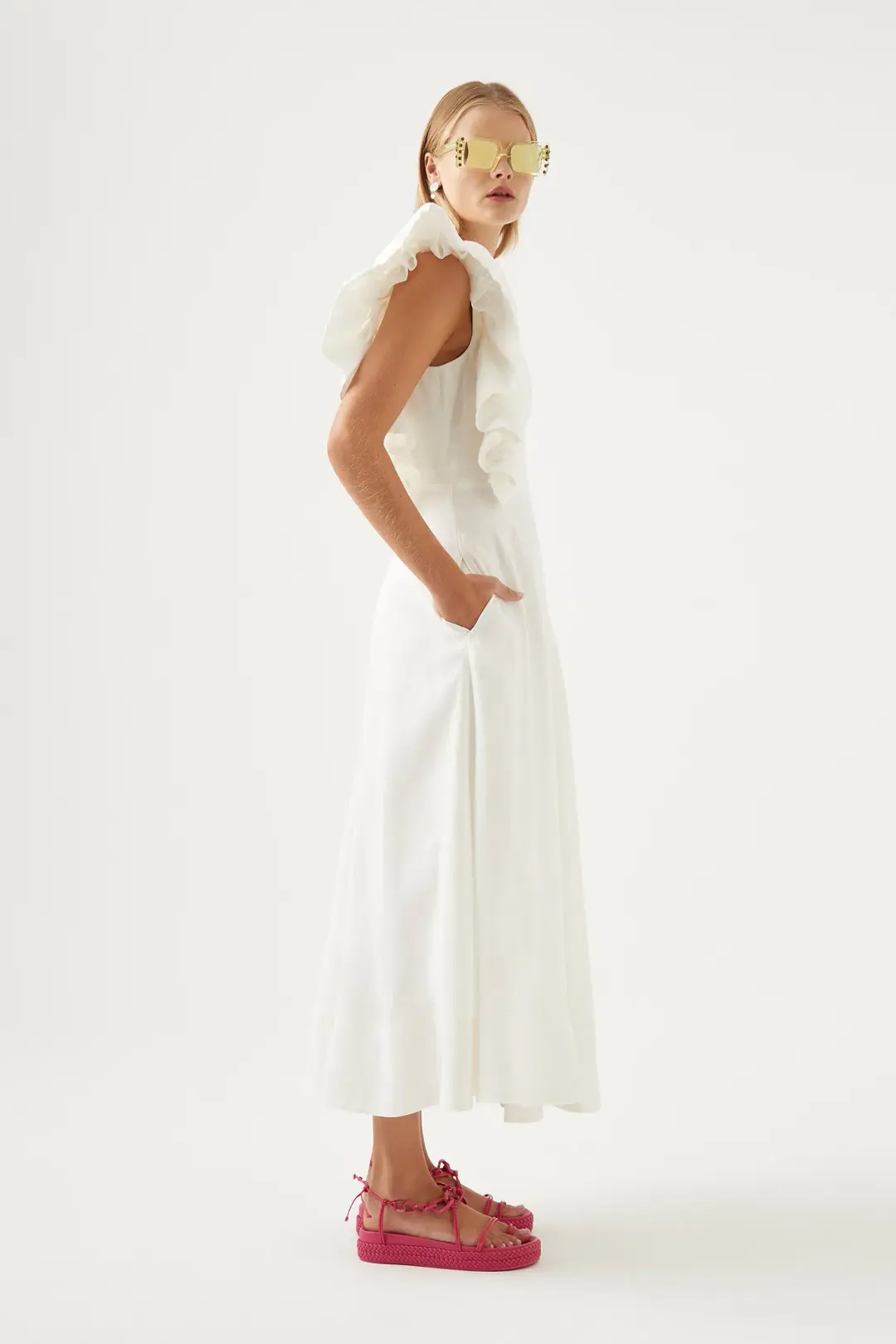 Aje Bonjour Asymmetric Midi Dress White Size 8 for rent on The Volte - main image