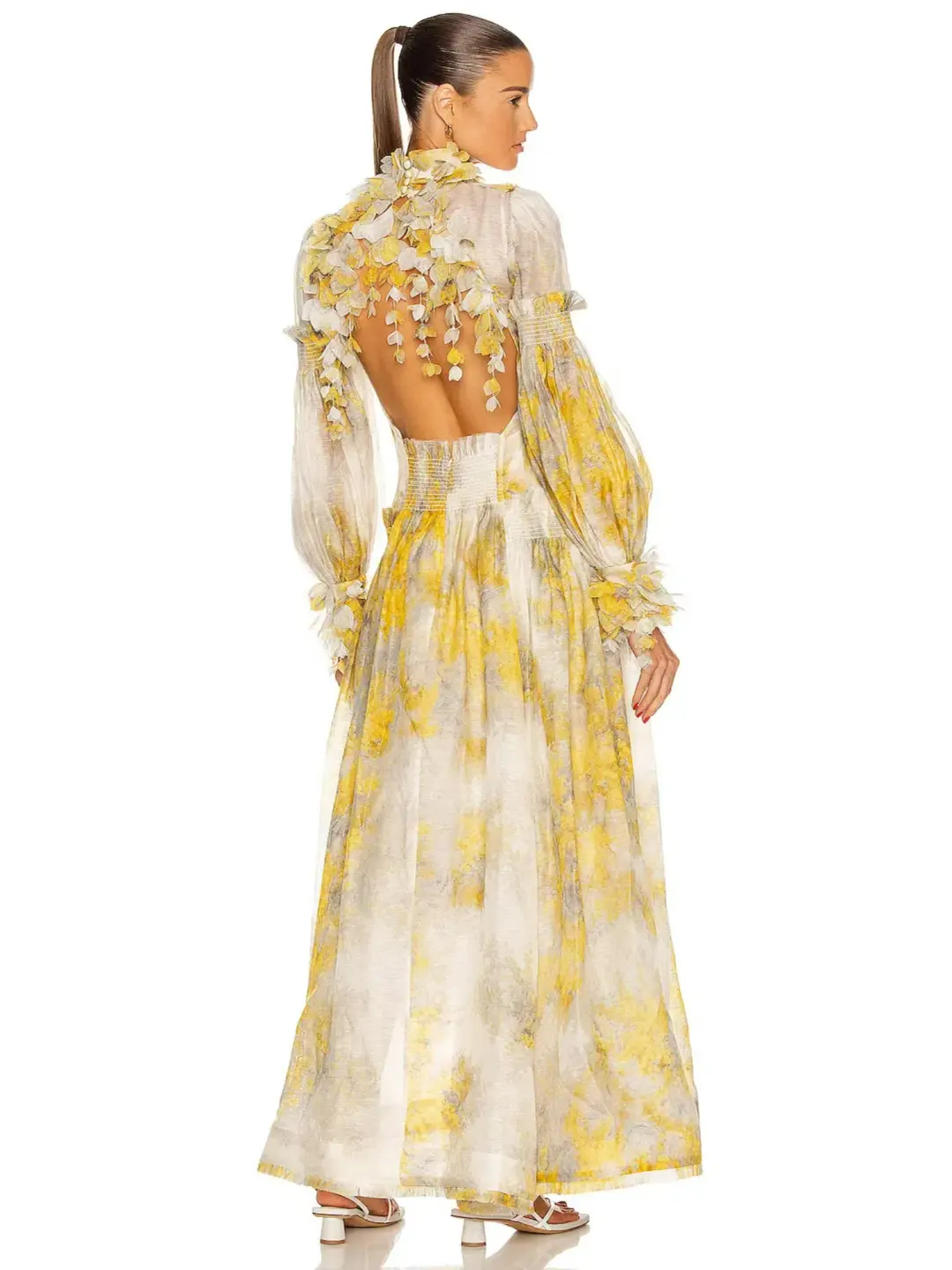 Zimmermann Botanica Wattle Bell Sleeve Silk Linen Gown Floral Size 2 / AU 12 for rent on The Volte - main image