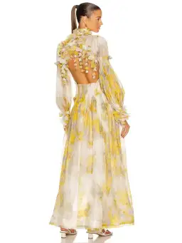 Zimmermann Botanica Wattle Bell Sleeve Silk Linen Gown Floral Size 2 / AU 12 for rent on The Volte - image 2
