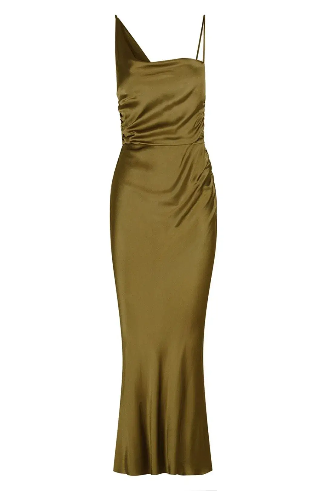 Shona Joy Giorgia Asymmetrical Midi Dress Olive Oil Size 8 - Image 4