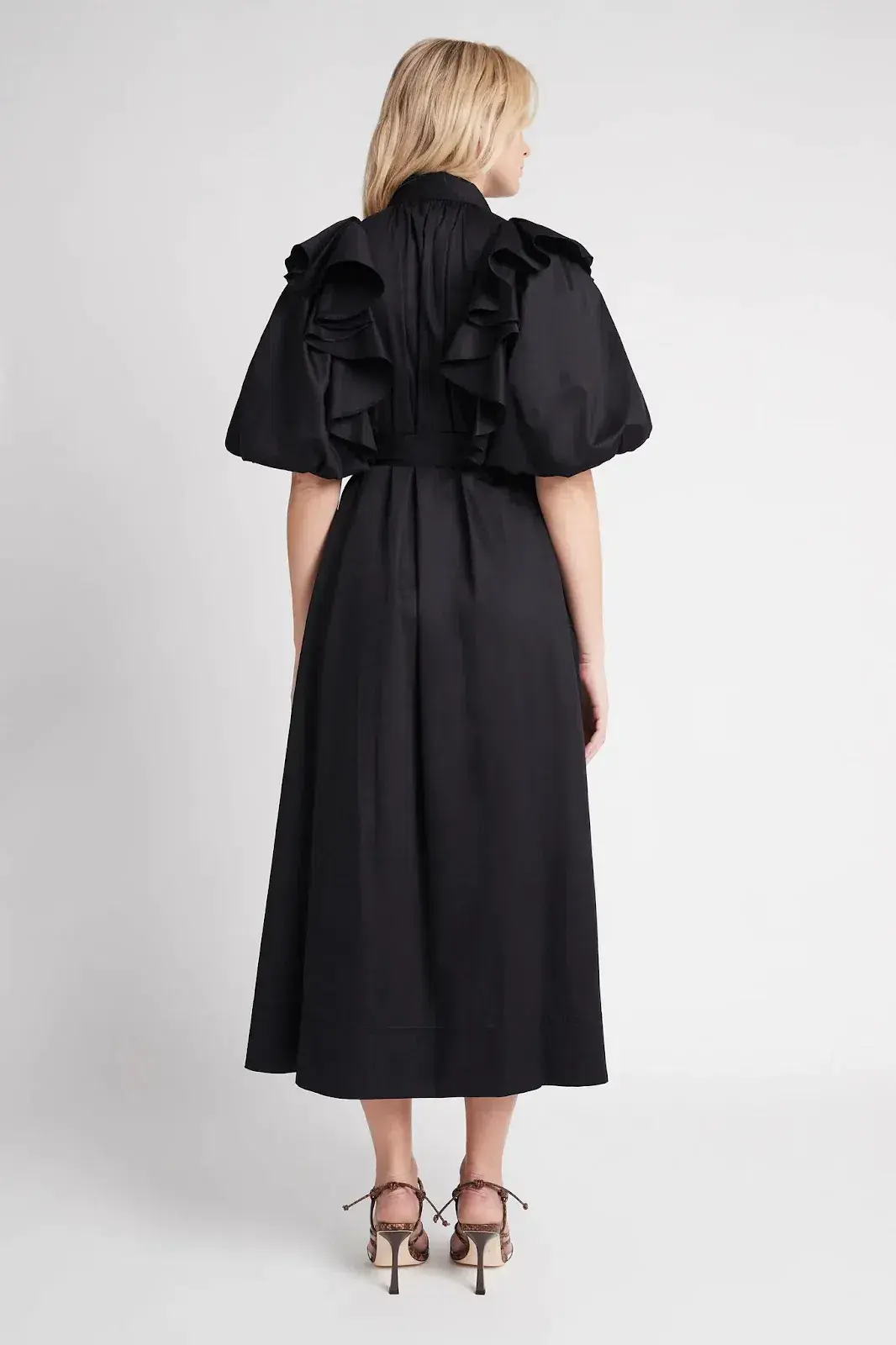 AJE Poised Frill Sleeve Midi Dress Black Size 10 for rent on The Volte - main image