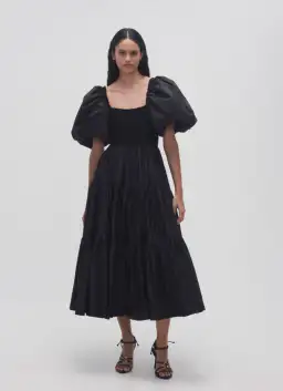 Aje Casa Puff Sleeve Midi Dress Black Size 8