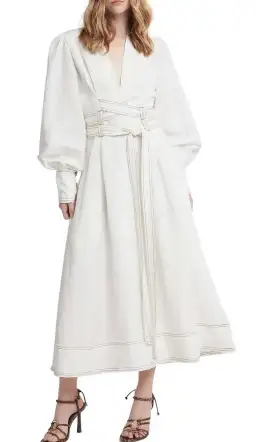 Aje Radiance Belted Midi Dress White Size 8