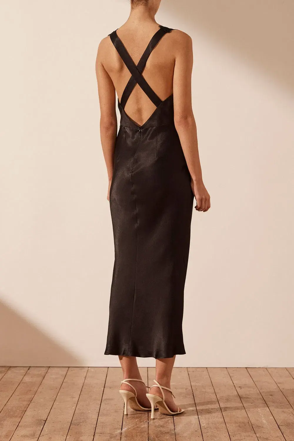 Shona Joy Camille Lace Cross Back Midi Dress Black Size 12 for rent on The Volte - main image