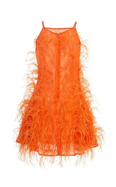 Cult Gaia Shannon Dress Orange Feathers Size XS/S for rent on The Volte - main image