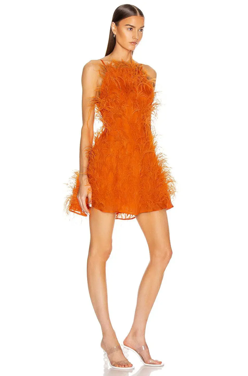Cult Gaia Shannon Dress Orange Feathers Size XS/S for rent on The Volte - main image