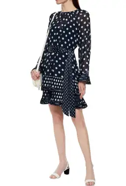 Zimmermann Tiered Belted Satin Dress Polka Blue Dot Size 2/ Au 12 for rent on The Volte - image 1
