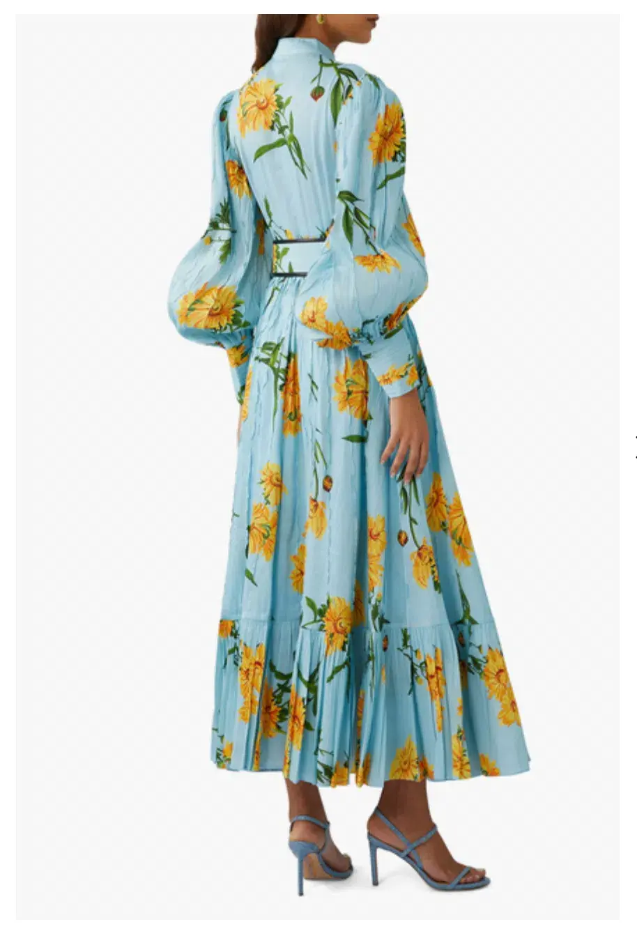 Leo Lin Marguerite Bleu Blue Silk Linen Floral Dress Size 10 for rent on The Volte - main image
