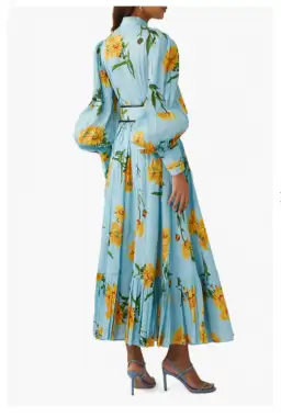 Leo Lin Marguerite Bleu Blue Silk Linen Floral Dress Size 10 for rent on The Volte - image 3