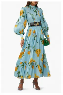 Leo Lin Marguerite Bleu Blue Silk Linen Floral Dress Size 10 for rent on The Volte - image 2