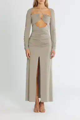 Bec and Bridge Adaline Long Sleeve Maxi Dress Taupe Grey Size 8