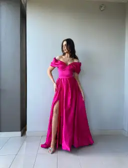 Custom Off Shoulder Formal Gown Pink Size 8/10 for rent on The Volte - image 1