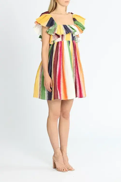 Leo Lin Fortune Stripe Tie Back Mini Dress Multi Print Size 10 for rent on The Volte - main image