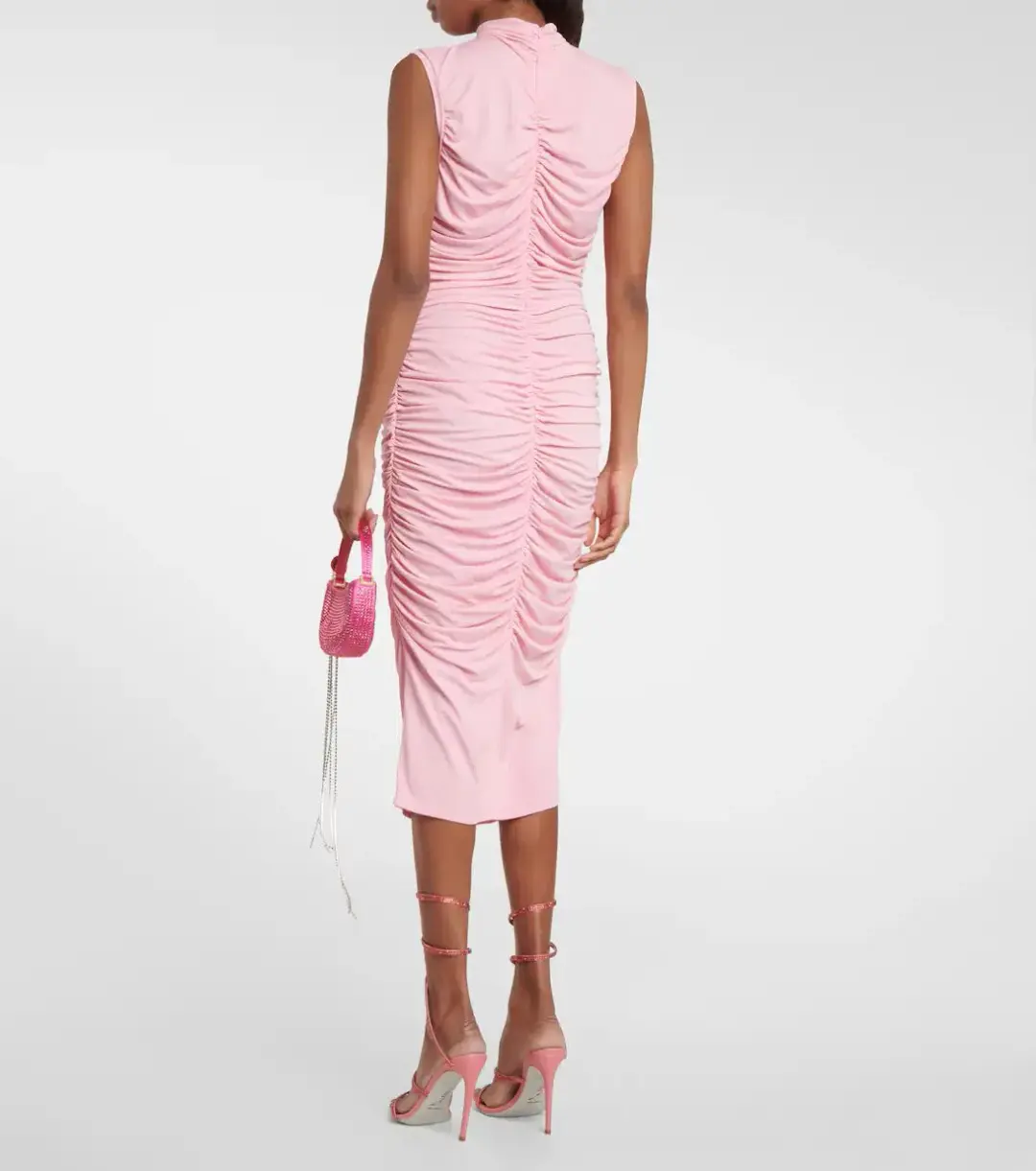 Magda Butrym Ruched Midi Dress Floral Appliqué/Pink Size 8 for rent on The Volte - main image