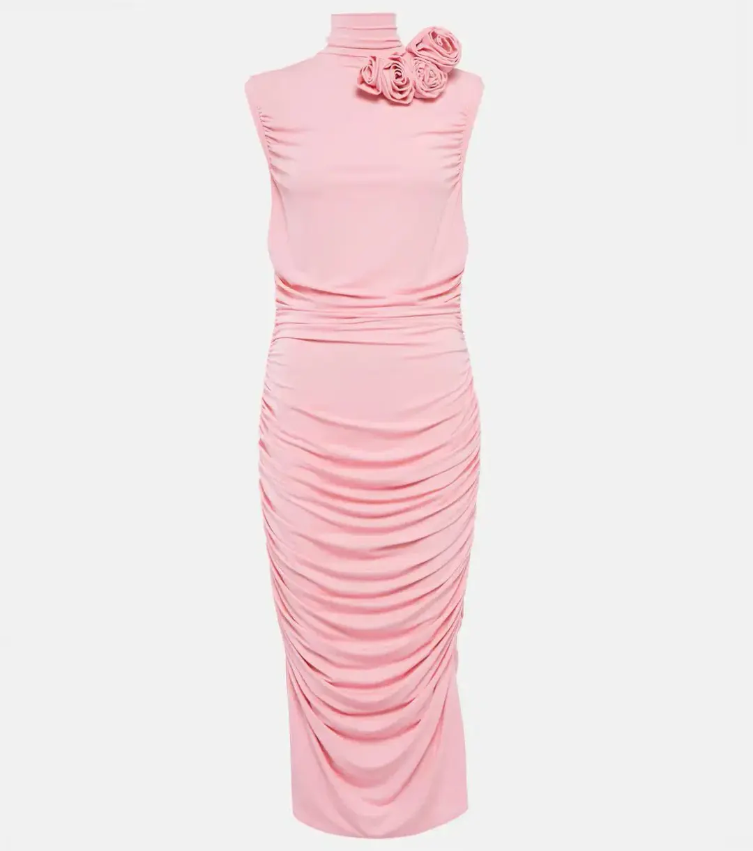 Magda Butrym Ruched Midi Dress Floral Appliqué/Pink Size 8 for rent on The Volte - main image