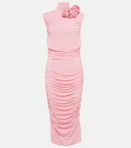 Magda Butrym Ruched Midi Dress Floral Appliqué/Pink Size 8 for rent on The Volte - image 3