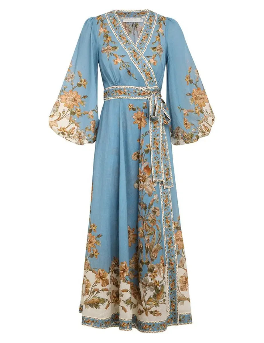 Zimmermann The Chintz Wrap Midi Dress in Blue Daisy Floral Size 2 / AU 12 for rent on The Volte - main image