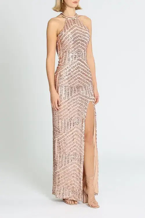 L'amour Diana Halter Gown Blush Blush Rose Gold Size 8 - Image 2