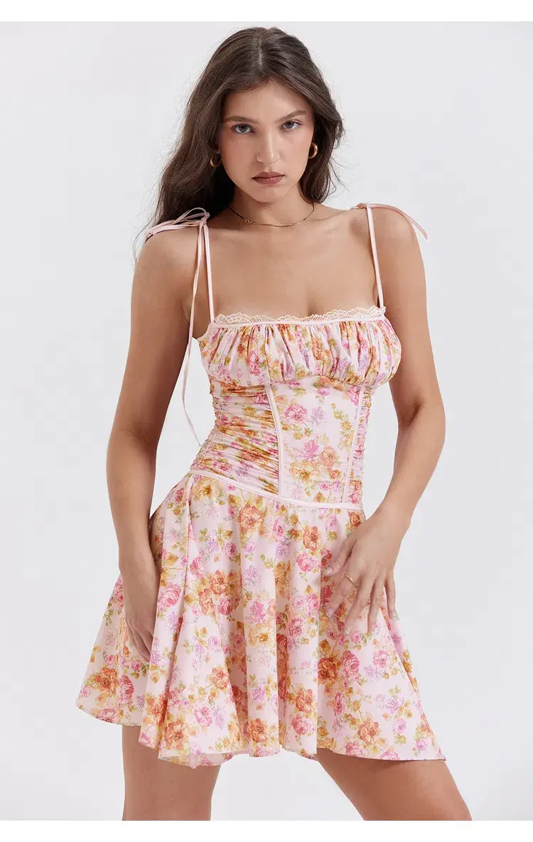 House of CB Alejandra Corset Mini Dress Light Lavender Floral Size S / AU 8 for rent on The Volte - main image