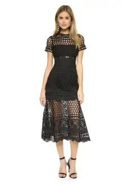 Self Portrait Cutwork Lace Layered Midi Dress Black Size 8 for rent on The Volte - image 1